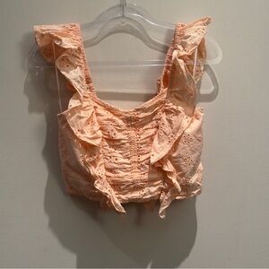 H&M Peach Ruffled Eyelet Crop Top Size Small
